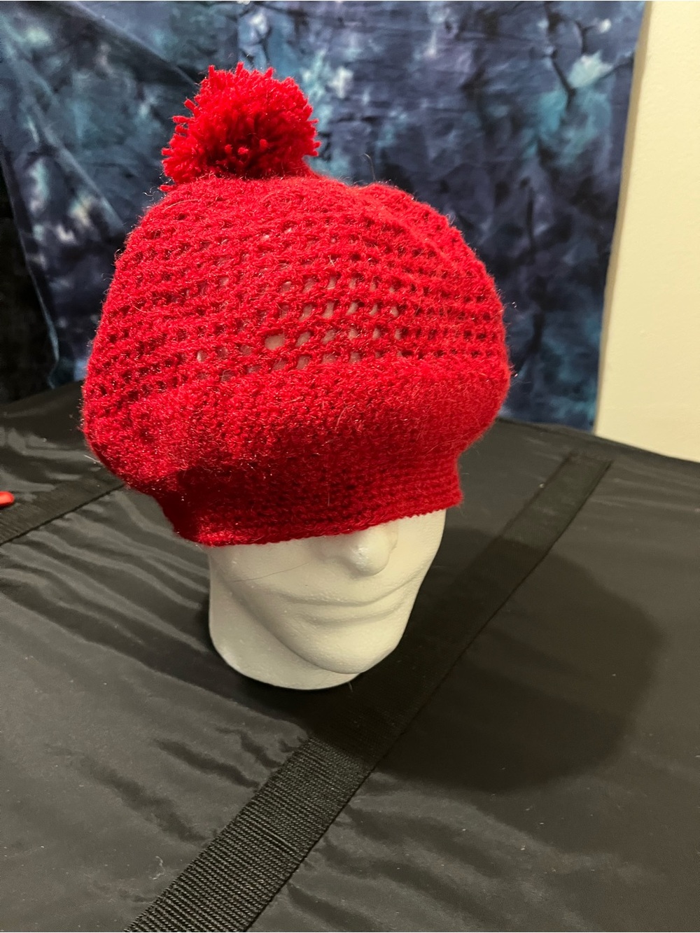 Ladies Red handmade crochet hat with Pom-Pom
